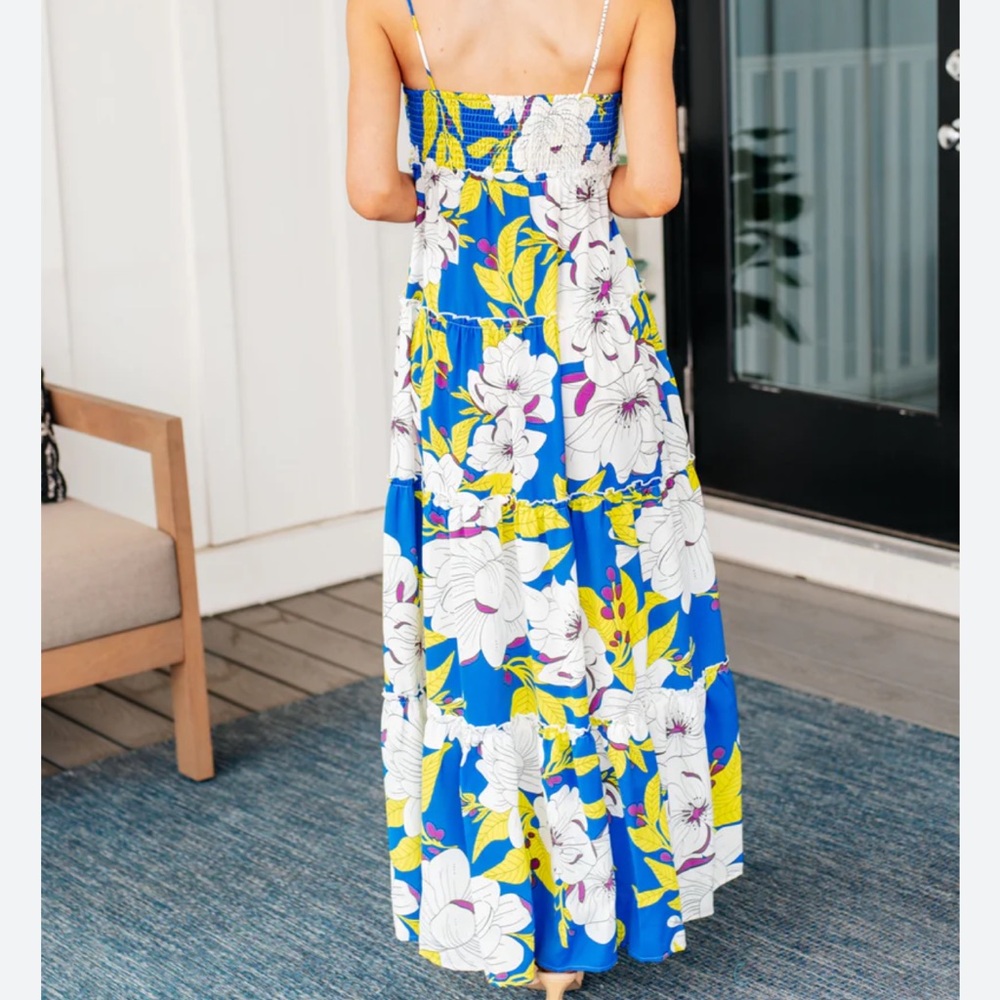 Floral Blue Tiered Maxi Dress - Picture 2 of 8